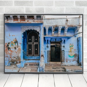 RUSTIC INDIA PRINT Jodhpur Rajasthan, Blue Walls India Photo, Old Architecture, Digital Printable Art, Wall Art, Home Decor, Indian Art
