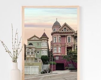 San Francisco Print, Painted Ladies Photo, Pastel Houses Print, Alamo Square Wall Art, Digital download San Francisco Victorian House Print