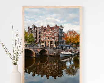 Amsterdam Grachten Häuser, Niederlande Reisefotografie (Digitaldruck)