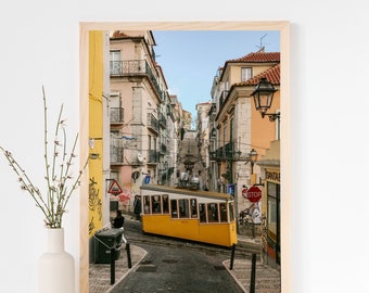 Lisbon Yellow Tram Photography Print, Portugal Architecture (Digital Download)
