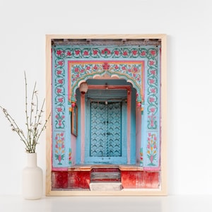 Door Photo, Door Print, Old Delhi Door, Indian Architecture, Blue Pink Door, Indian Photography, India Print, Instant Download, Digital Art