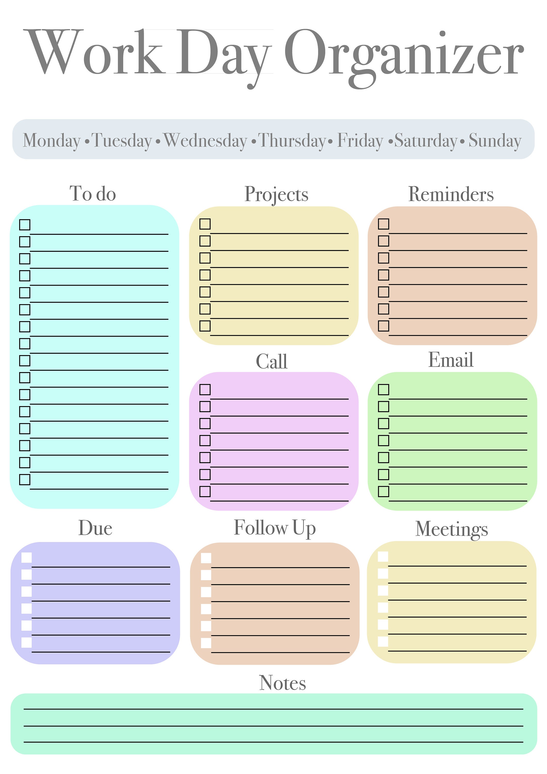 Work Day Organizer Printable Work Day Organizer PDF Work Day | Etsy