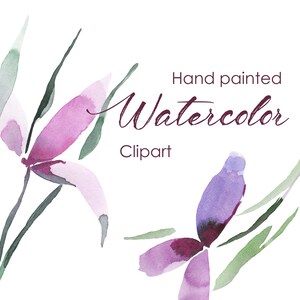 Fioletowy kwiat clipart, Fioletowy png clipart, Kwiatowy akwarelowy clipart