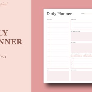 Daily Hourly Minimalist Pink Planner, Water Tracker, Mood Tracker, and Meal Plan