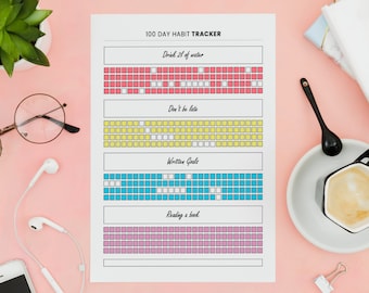 100 Day Habit Tracker Planner / Goal Planner / Minimalista / A4, A5, US Letter