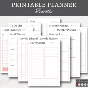 Printable Life Planner Bundle, Planner Essentials Kit, Activity Scheduled, Daily, Weekly, Monthly, Meal Planner, PDF Printable