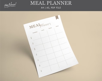 Minimalist Meal Planner Printable: Simple A4/A5 PDF (Digital Download)