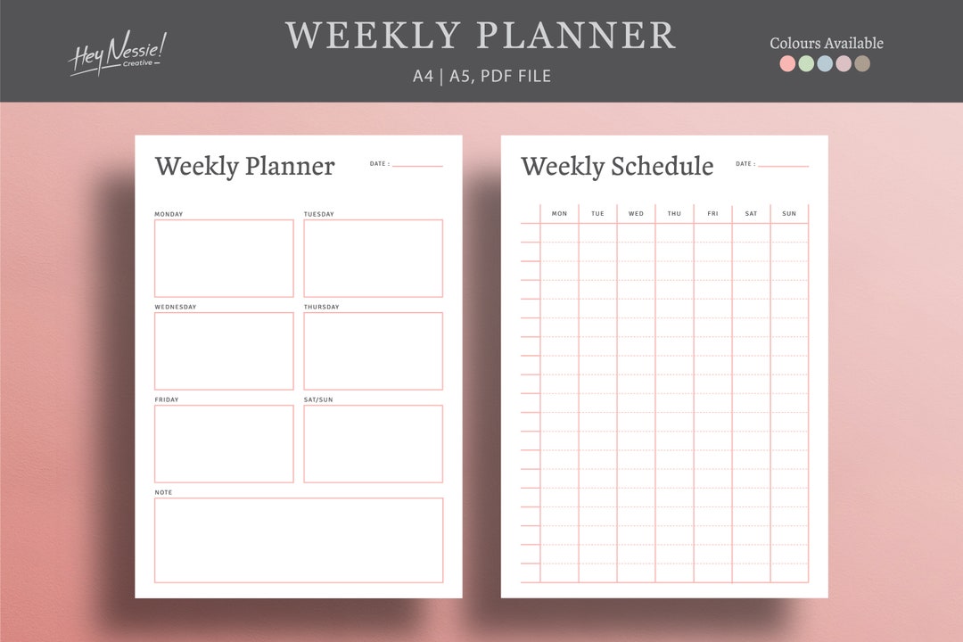 Weekly Schedule Printable - Minimalist Planner - A4 & A5 PDF Template ...