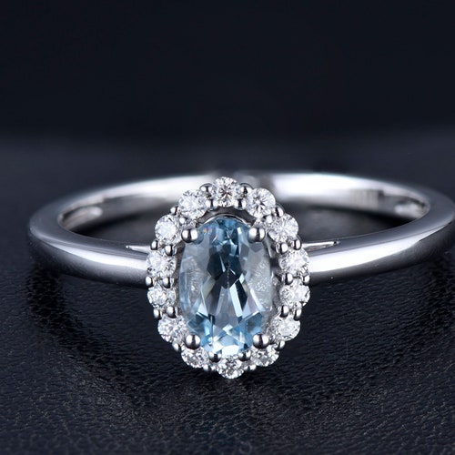 14K White Gold Natural Aquamarine Engagement Ring Wedding - Etsy