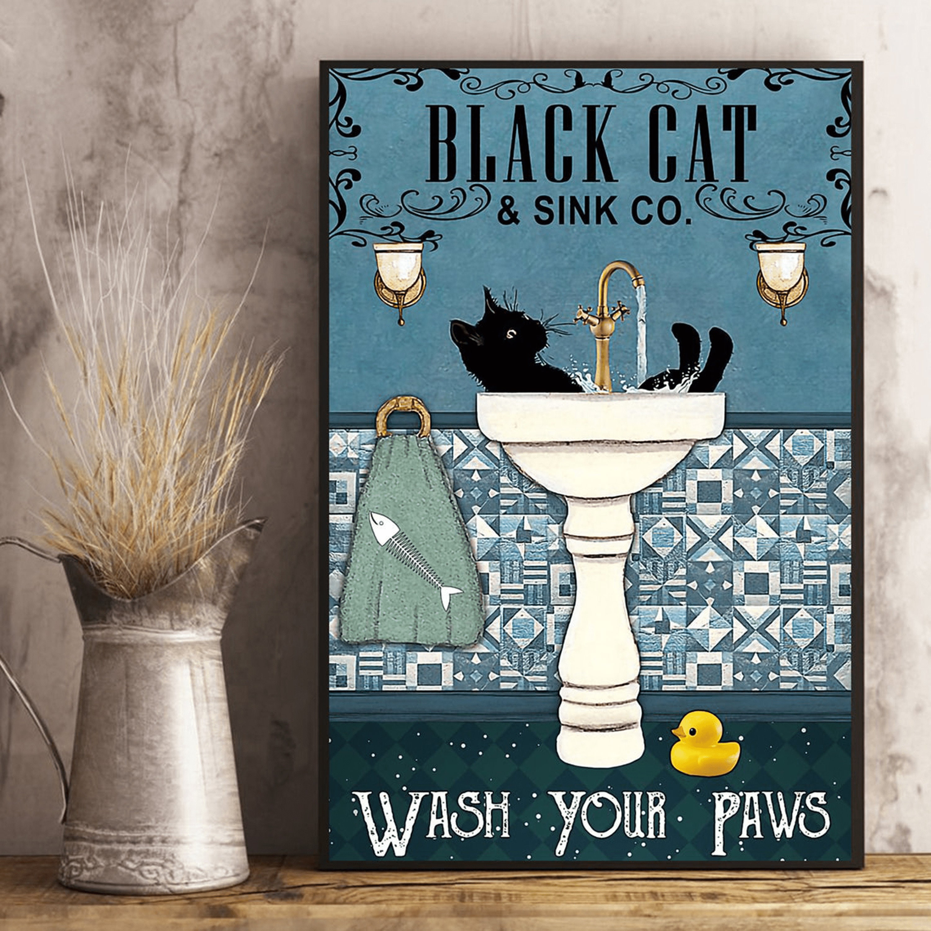 Bath Soap Wash Your Paws Black Cat & co Cat Poster No Frame