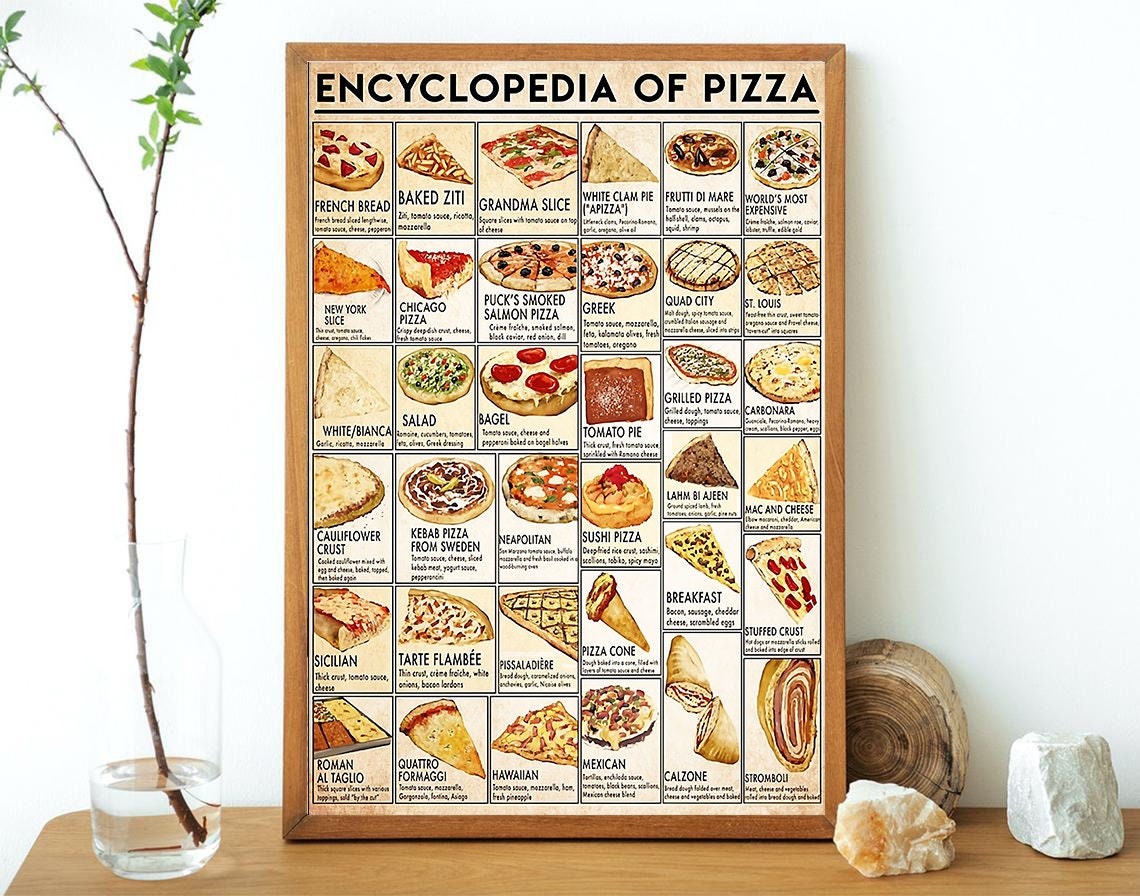 Encyclopedia of Pizza Tasty Food Lovers Poster Chef Art.