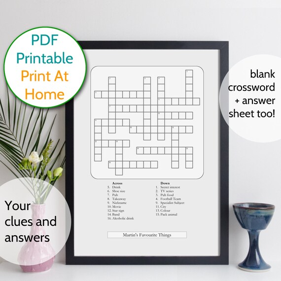 Custom Crossword Puzzle Printable Pdf File / Personalised | Etsy