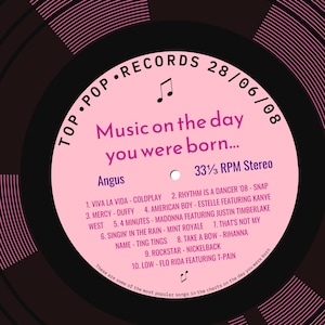 18th birthday card for boy or girl / born in 2008 / 18th birthday gift for son or daughter / 2008 music card / personalised card / record pink