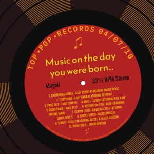 16th birthday card for boy or girl / born in 2010 16th birthday gift for son or daughter / 2010 music personalised card / record label songs red