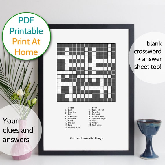 Custom Crossword Puzzle Printable Pdf File / Personalised - Etsy