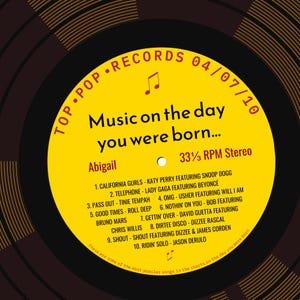 16th birthday card for boy or girl / born in 2010 16th birthday gift for son or daughter / 2010 music personalised card / record label songs gold