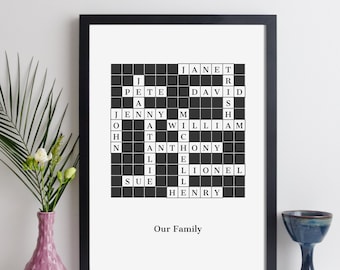 family crossword gift / family names print / custom crossword print / personalised family print / family tree wall art home decor / scrabble