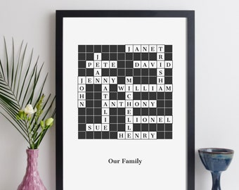 family crossword gift / family names print / custom crossword print / personalised family print / family tree wall art home decor / scrabble