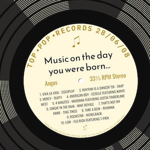 18th birthday card for boy or girl / born in 2008 / 18th birthday gift for son or daughter / 2008 music card / personalised card / record cream