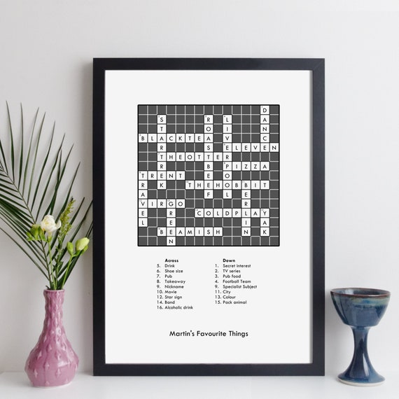 Custom Crossword Puzzle Print Personalised Gift Canada - Wall Art Crossword Clue