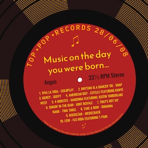 18th birthday card for boy or girl / born in 2008 / 18th birthday gift for son or daughter / 2008 music card / personalised card / record red