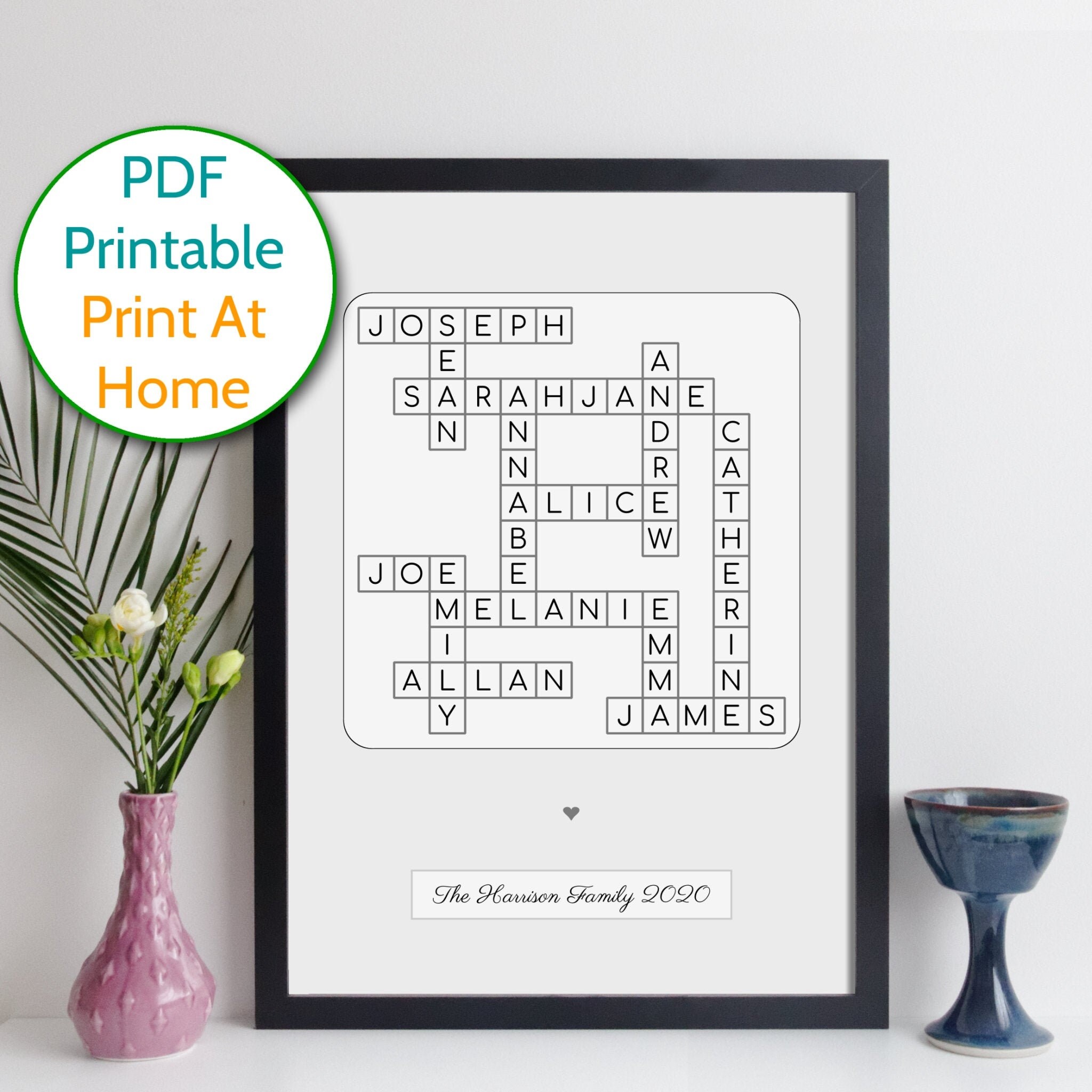 Custom crossword printable pdf / personalised family names | Etsy
