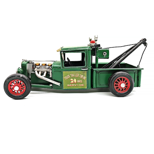 Vintage Green Metal Tow Truck