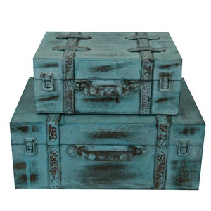 Vintage Blue Storage Suitcase Set, Set of 2