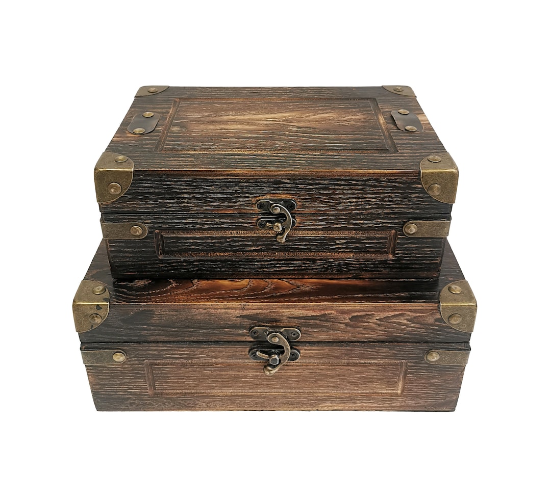 アンティーク　WOOD BOX Brown Distressed Wood Box Set - Etsy