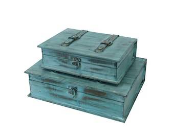 Turquoise Vintage Book Box Set, Set of 2