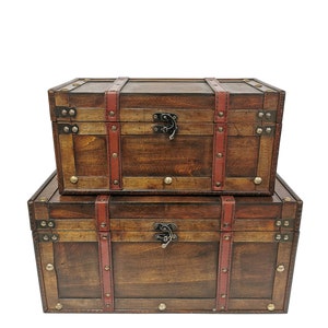 Brown Wood Chest Set, Set of 2