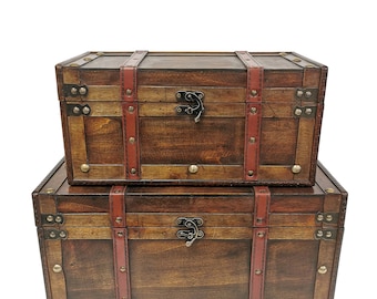 Brown Wood Chest Set, Set of 2