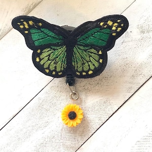 Green Monarch Butterfly Badge Reel | Beautiful Insect Name ID Insect Badge Reels for Work | School Teacher | Nurse Healthcare | Office