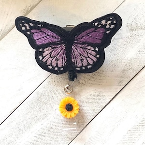 Purple Monarch Butterfly Badge Reel | Beautiful Insect Name ID Insect Badge Reels for Work | School Teacher | Nurse Healthcare | Office