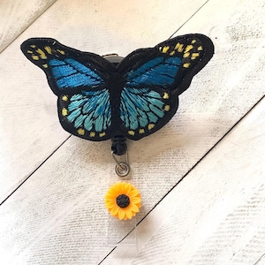 Baby Blue Monarch Butterfly Badge Reel | Beautiful Insect Name ID Insect Badge Reels for Work | School Teacher | Nurse Healthcare | Office