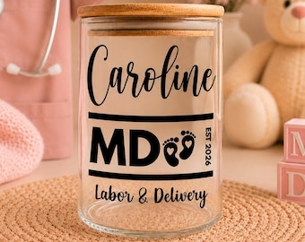 Tarro personalizado para enfermeras de parto y alumbramiento / Mostrador de partos / Regalo de recuerdo para enfermeras / Decoración para enfermeras de la UCIN/parto / Chupetes rosas y azules