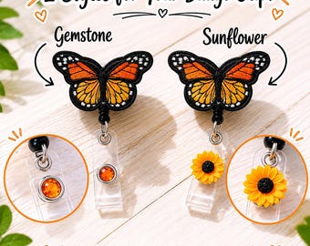 Porta credenciales de mariposa monarca / Porta credenciales de girasol / Soporte para credenciales de enfermera / Clip retráctil para credenciales / Regalo para maestros de CNA