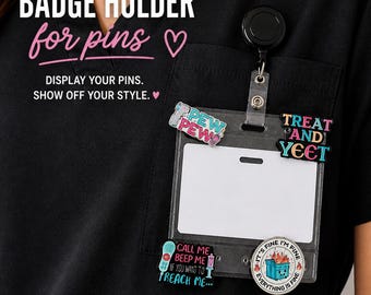Porta badge retrattile con 9 fori per spilli / Porta badge trasparente per infermieri per spille da collezione / Simpatico porta badge per ospedale