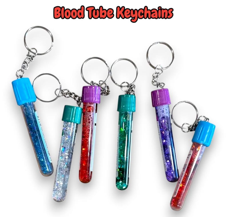 Blood Tube Glitter Keychains | Phlebotomist Blood Draw Gift | Sparkly ...