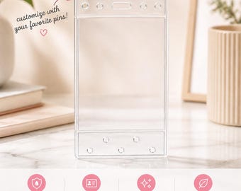 Retractable Badge Reel Holder with 9 Pin Holes | Clear Nurse ID Holder for Collectible Pins | Cute Hospital ID Badge Holder