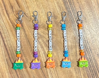 Happy Dumpster Fire-sleutelhangers voor tas | Funny Badge Buddy-accessoire voor rugzak | Leuke werkbedels | Cadeau voor verpleegkundigen | Medisch | Kawaii