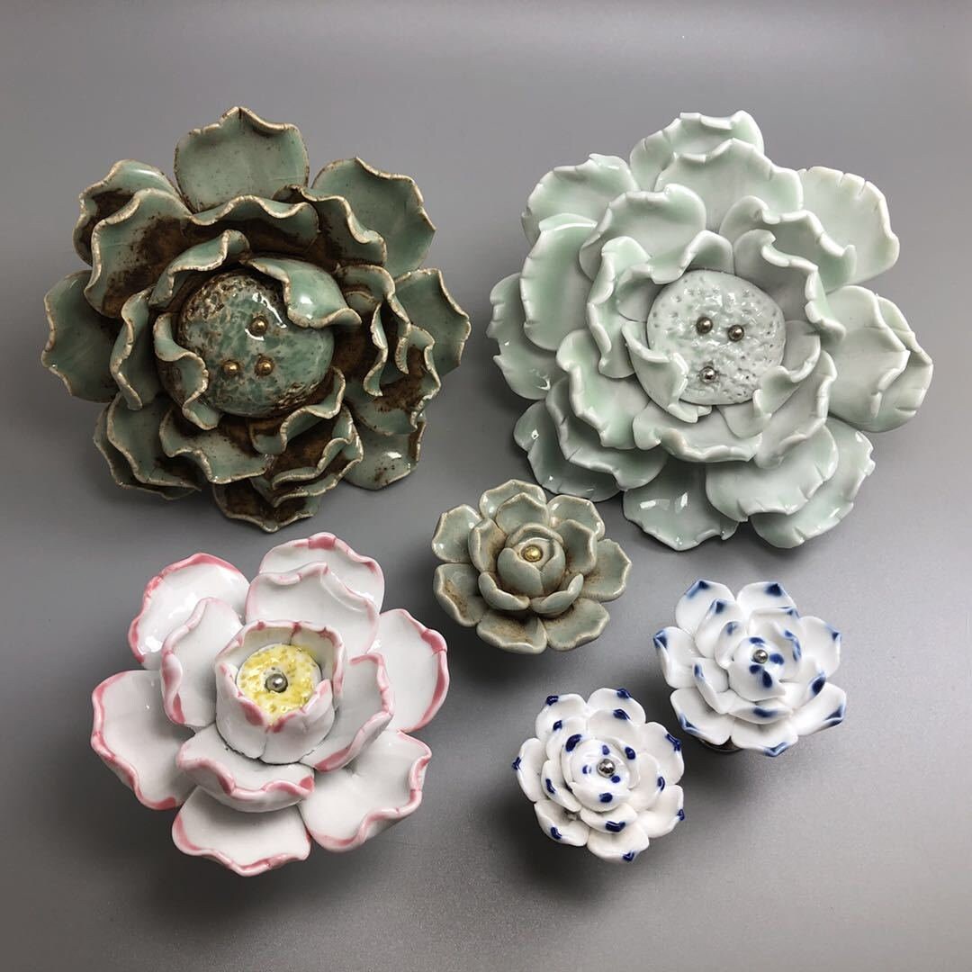 Ceramic Flowers Door Handles Wardrobe Door Handles Cupboard Etsy