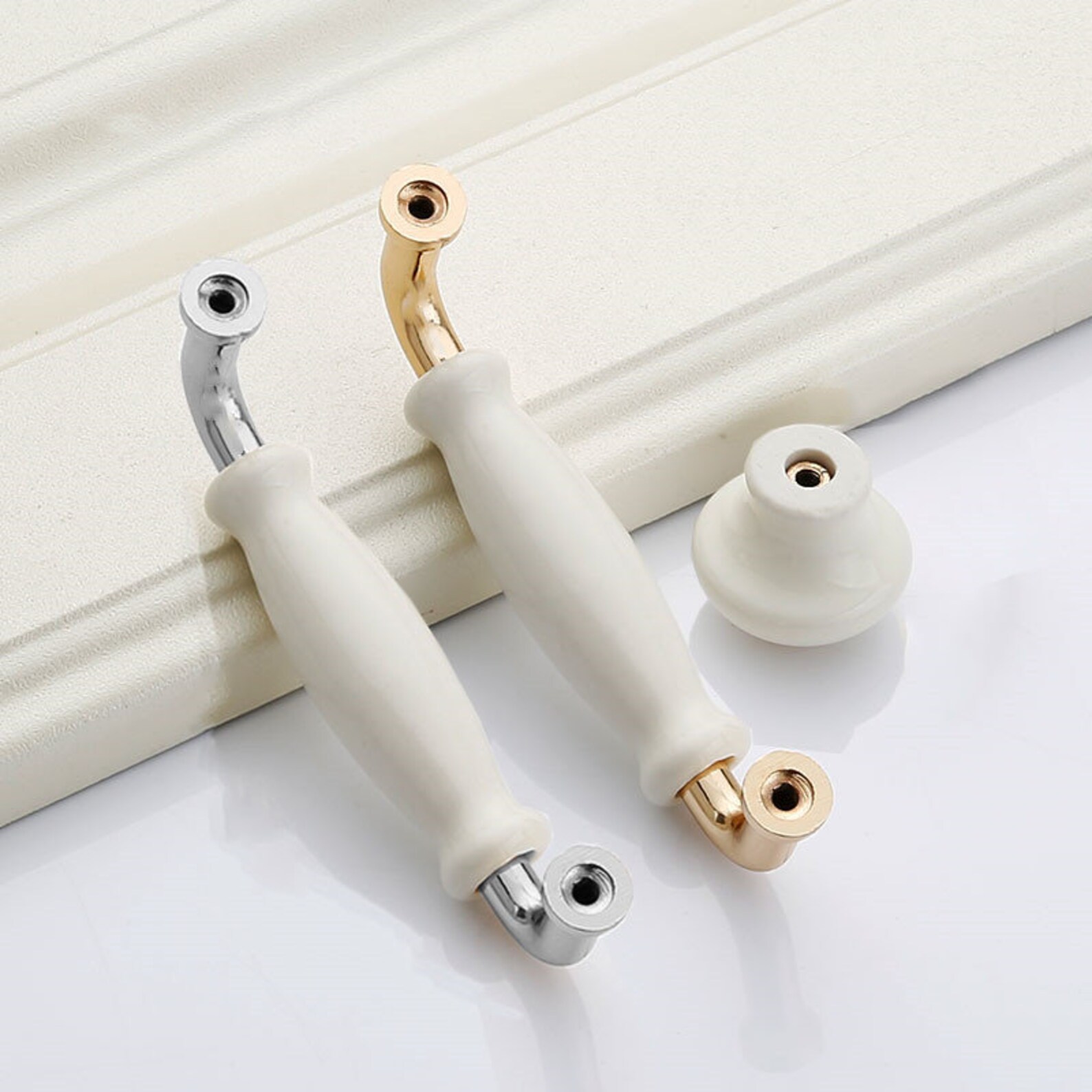 White Ceramic Door Handles Modern Furniture Knobs Zinc Alloy Etsy