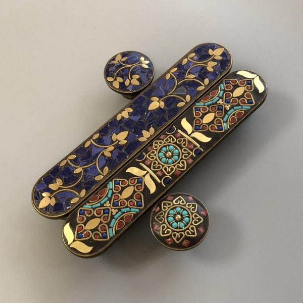 Brass Retro Ethnic Style Cabinet Handle, Bohemian Handle, Brass Cupboard Wardrobe, Cabinet Long Handle, Drawer Knob, Furniture Accessories