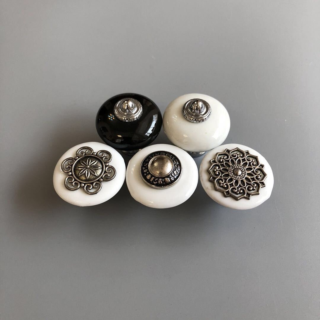 Unique White/Black Ceramic Knobs Dresser Knob Cabinet Pulls | Etsy