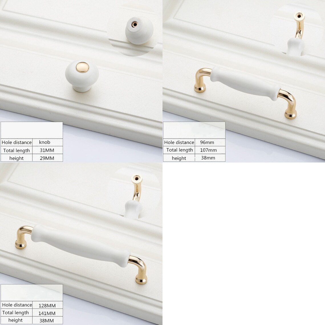White Ceramic Door Handles Modern Furniture Knobs Zinc Alloy Etsy