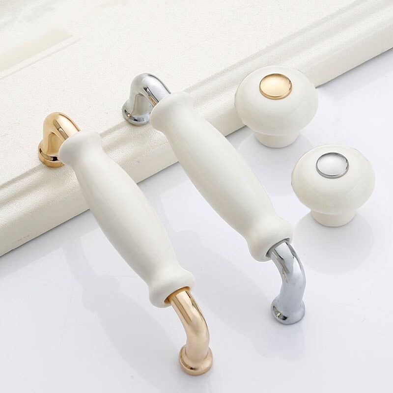 White Ceramic Door Handles Modern Furniture Knobs Zinc Alloy Etsy