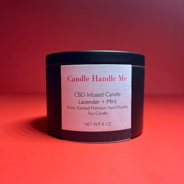 CBD Infused candle made with eucalyptus + peppermint for calming relaxation potent strong smelling increase relaxation perfect for a spa day