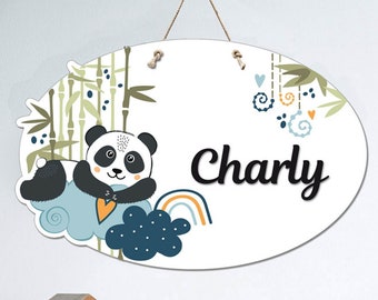 Plaque de Porte Panda Chambre Enfant - Pancarte à personnaliser - Décoration Enfant Panda