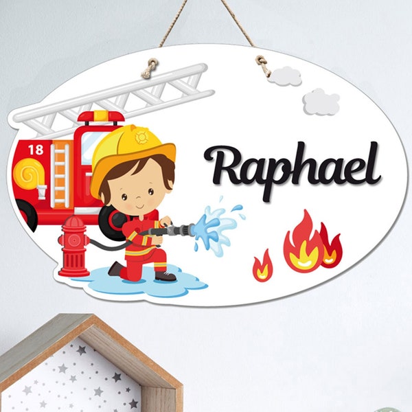 Plaque de Porte Pompier Chambre Enfant - Pancarte en Plexi à personnaliser - Décoration Enfant Pompier